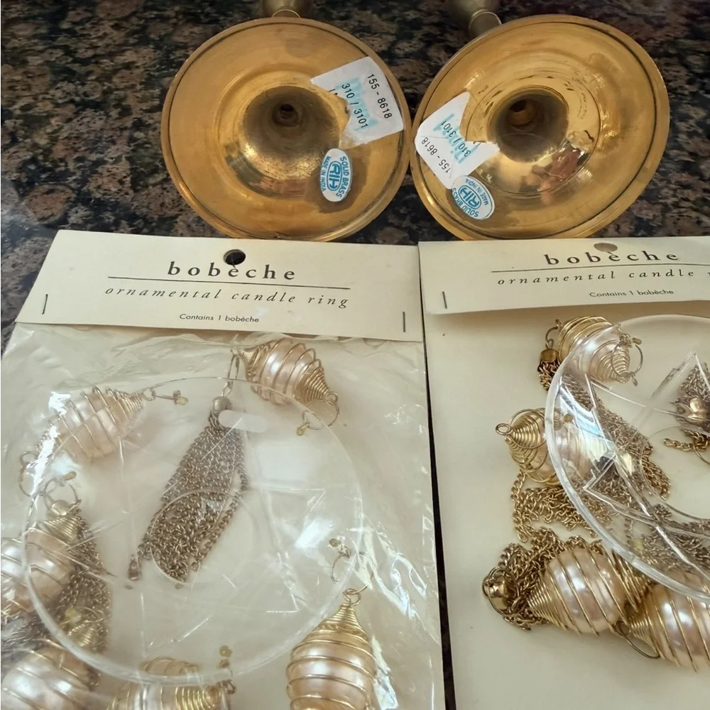 🆕 Pier 1 imports solid brass candle holders with bobeche ornamental candle ring.